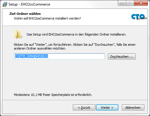 Installation EHO2OSC - Installationspfad