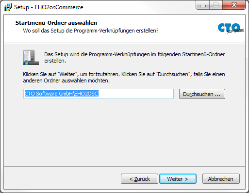 Installation EHO2OSC - Startmenüeintrag